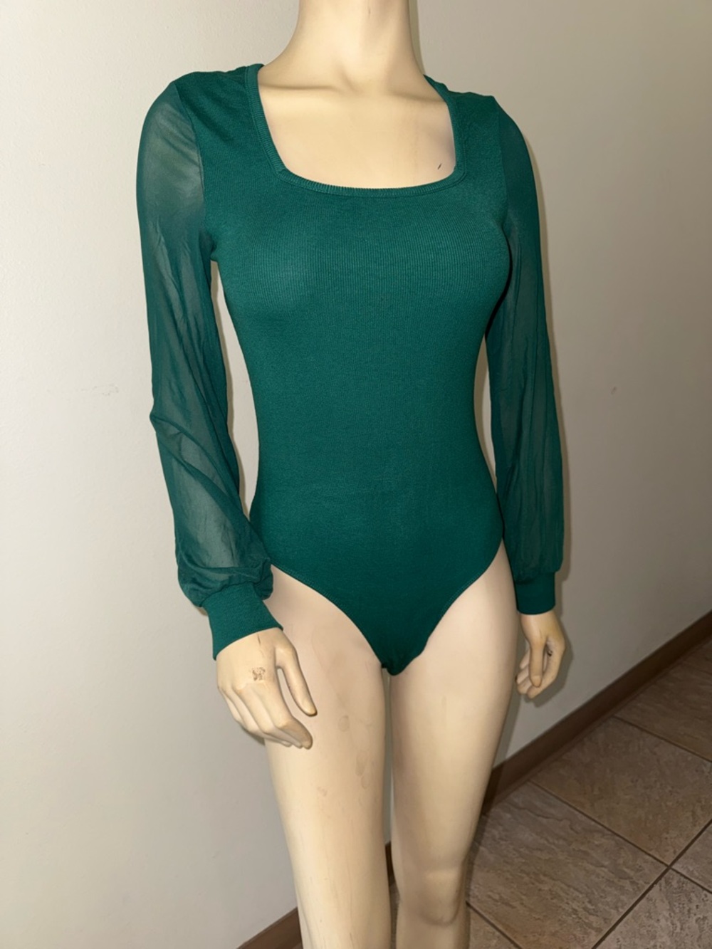 Green Sheer-Sleeve Bodysuit - Women Tops
